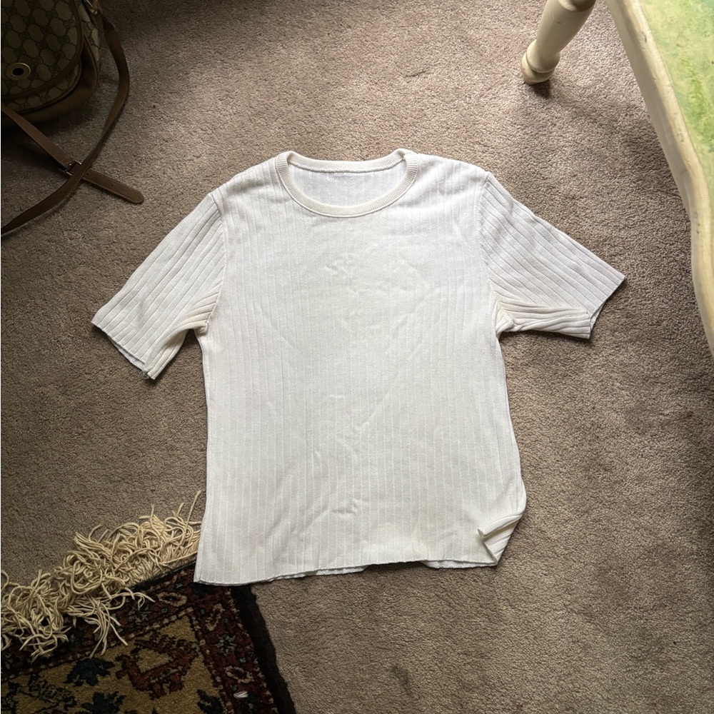White Ribbed Short Sleeve Top
